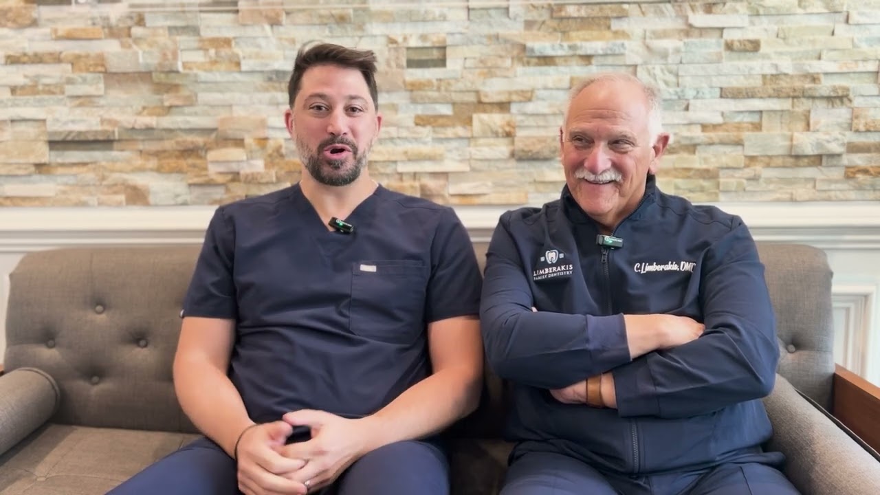 Two dentists seated together in the Limberakis video testimonial